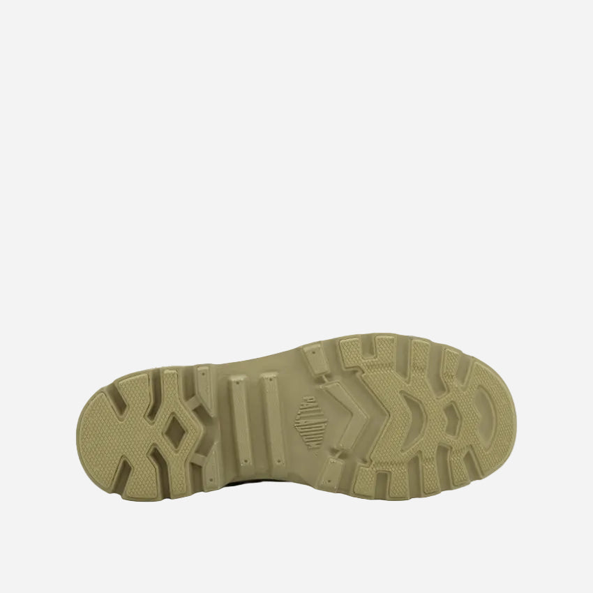 A beige high-top men's boot with a lace-up closure and a thick sole.